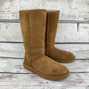 UGG Women's 7 Classic Tall Brown Leather Sheep-skin Boots Model # 5815